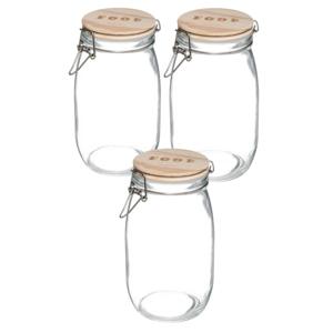 Weckpot/voorraadpot - 3x stuks - 1,5L - glas - houten deksel en beugelsluiting - luchtdichte afsluit