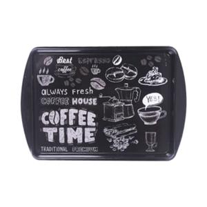 Dienblad/serveer tray Coffee Time - metaal - zwart - 38 x 24 cm - rechthoekig