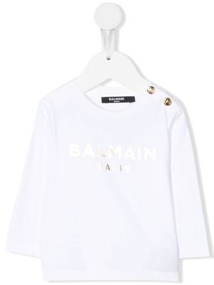 Balmain Kids t-shirt à logo métallisé - Blanc