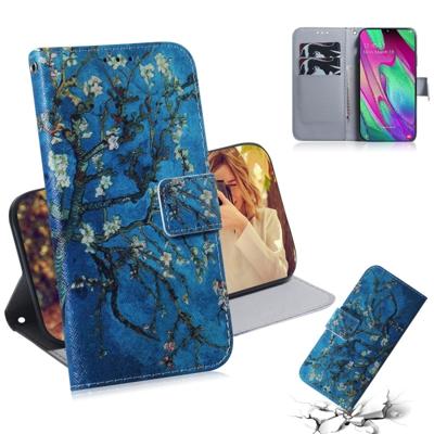Abrikoos bloem patroon gekleurde tekening horizontale Flip lederen case voor Galaxy A40 met houder & card slots & portemonnee