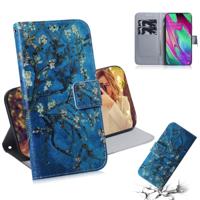 Abrikoos bloem patroon gekleurde tekening horizontale Flip lederen case voor Galaxy A40 met houder & card slots & portemonnee