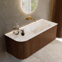 Badmeubel Mondiaz Kurve-Dlux | 115 cm | Meubelkleur Walnut | Wastafelkleur Frappe | Solid surface | Rechts spoelbak | Zonder kraangat(en) Badmeubel Mondiaz Kurve-Dlux | 115 cm | Meubelkleur Walnut | Wastafelkleur Frappe | Solid surface | Rechts spoelbak | Zonder kraangat(en)