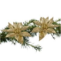 2x stuks kerstboom bloemen kerstster goud glitter op clip 18 cm - Kersthangers