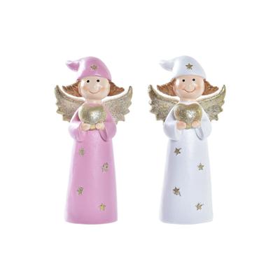 Kerstversiering DKD Home Decor Porselein Engel (7 x 5 x 14 cm) (2 Stuks)