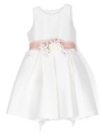 Mimilù robe plissée à appliques fleurs - Blanc