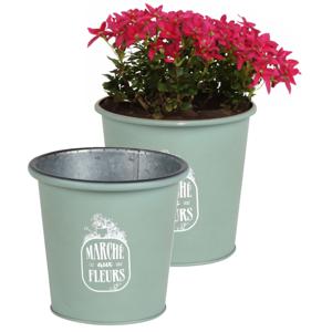 Plantenpot/bloempot voor buiten - 2x - zink - jadegroen - D14 x H13 cm