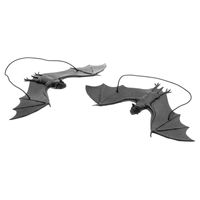 Nep vleermuizen hangend - 23 cm - zwart - 2x stuks - griezel/horror thema decoratie dieren - thumbnail