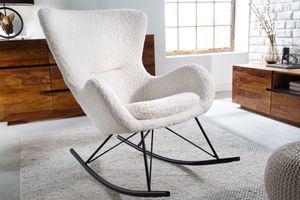 Design schommelstoel SCANDINAVIA SWING wit Boucle fauteuil zwart metaal - 43139