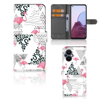 OPPO Reno 8 Lite | OnePlus Nord N20 | Telefoonhoesje | Met pasjeshouder | Flamingo Triangle