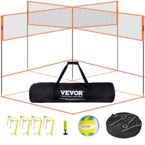 VEVOR Volleybalnet In hoogte verstelbare volleybalnetset, 4,3 x 2,2 m Draagbaar strandvolleybalnet, oranje volleybalnet Opvouwbaar volleybalnet met volleybal en draagtas, voor tuin, strand