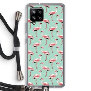 Flamingoprint groen: Samsung Galaxy A42 5G Transparant Hoesje met koord