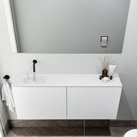 Zaro Polly toiletmeubel 120cm mat wit met witte wastafel zonder kraangat links - thumbnail