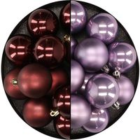 Kunststof kerstballen 6 cm - 24x stuks - bruin en lila paars - Kerstbal - thumbnail