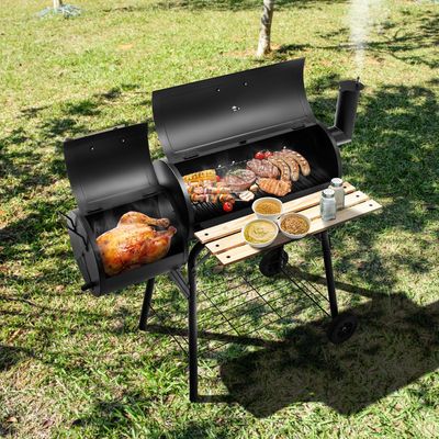 BBQ Houtskoolgrill met Deksel Grillwagen met Wielen Houtskool Barbecue Buitengrill voor Camping en Tuin 115 x 65 x 108 cm