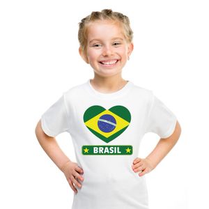 Brazilie hart vlag t-shirt wit jongens en meisjes