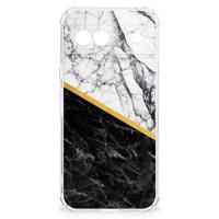 Google Pixel 8A Anti-Shock Hoesje Marmer Wit Zwart - Origineel Cadeau Man