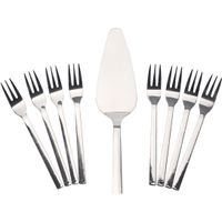 Taart serveer set - taartschep incl. 8 vorkjes - zilver - rvs - 23 cm - thumbnail