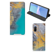 Sony Xperia 10 III Standcase Marble Blue Gold - thumbnail