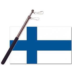 Landen vlag Finland - 90 x 150 cm - met compacte draagbare telescoop vlaggenstok - supporters