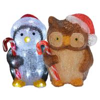 Kerstverlichting figuren - set 2x st - uil - pinguin - 24 cm - LED verlichting