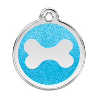 Bone Aqua glitter hondenpenning large/groot dia. 3,8 cm - Reddingo
