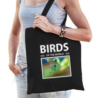 Kolibrie vogel tasje zwart volwassenen en kinderen - birds of the world kado boodschappen tas - thumbnail