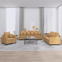 3-delige Loungeset met kussens fluweel bruin