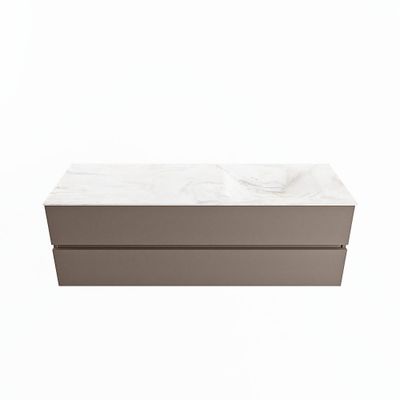 MONDIAZ VICA-DLUX 150cm badmeubel onderkast Smoke 2 lades. Inbouw wastafel CLOUD rechts zonder kraangat, kleur Ostra.