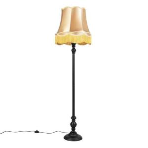 QAZQA Vloerlamp zwart met Granny kap goud - Classico