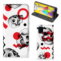 Mobiel BookCase Samsung Galaxy M31 Skull Red