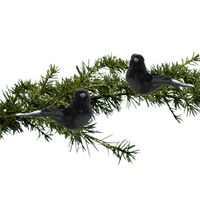 2x stuks kunststof decoratie vogels op clip zwart 12 cm - thumbnail