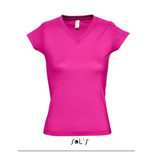 Dames t-shirt V-hals fuchsia 100% katoen slimfit