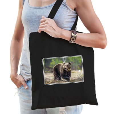 Dieren tas van katoen met beren foto zwart voor volwassenen Dieren tas van katoen met beren foto zwart voor volwassenen