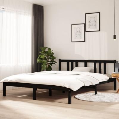Bedframe massief hout zwart 150x200 cm