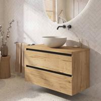 Saqu Gaia badmeubel incl. afdekblad 100x51x62cm eiken marcato - zwarte greeplijst