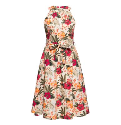 Queen Kerosin Hawaii Hibiscus Turtleneck Swing Dress Off White-XL