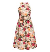 Queen Kerosin Hawaii Hibiscus Turtleneck Swing Dress Off White-XS