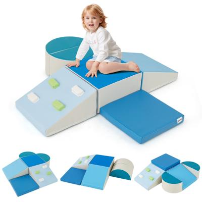 6-delige Schuimklimblokken Set Kruipspeelgoed Zachte Bouwstenen met Klimstenen Grote Speelblokken voor Baby's Blauw