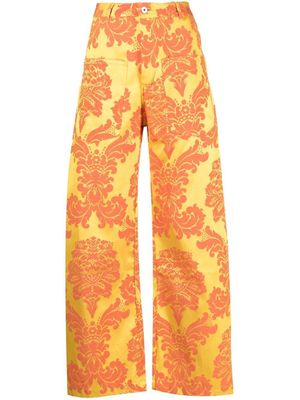 Marques'Almeida pantalon crop fleuri à coupe ample - Jaune