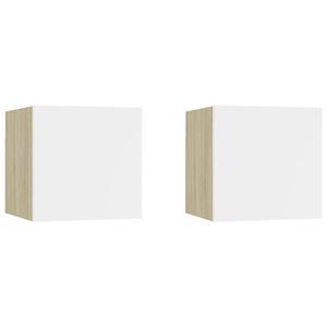 The Living Store Televisiekastenset - wit en sonoma eiken - 30.5 x 30 x 30 cm - deur links/rechts - bewerkt hout