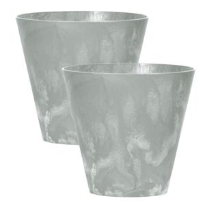 Bloempot/plantenpot voor buiten - Set van 2x stuks - kunststof - lichtgrijs - D30 x H28 cm - 12 lite