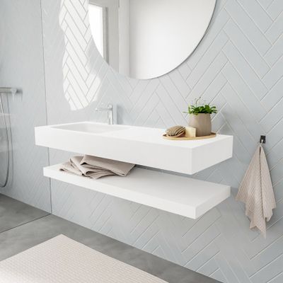 Mondiaz Alan badmeubel 120 cm solid suface planchet talc vrijhangend wastafel links 1 kraangat wit