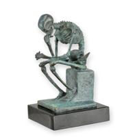 A BRONZE SCULPTURE OF THE GREEN SKELETON THINKER A BRONZE SCULPTURE OF THE GREEN SKELETON THINKER