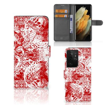 Telefoonhoesje met Naam Samsung Galaxy S21 Ultra Angel Skull Rood