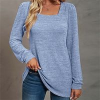 Dames T-shirt Geklede topjes Katoen Effen Kleur Casual Dagelijks Feestdagen Basic Lange mouw Overhemdkraag Licht Blauw Herfst winter Lightinthebox