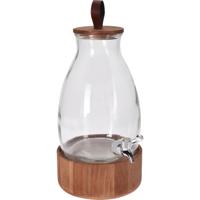 Drankdispenser - met standaard - 5,5L - D18 x H30 cm - glas - hout - limonadetap