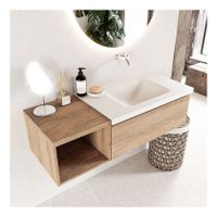 Mondiaz Bukla 120cm badmeubel met open module 40 kleur washed oak 1 lade wastafel rechts zonder kraangat kleur talc