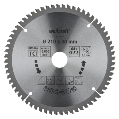 Wolfcraft Kap- en verstekzaagblad | HM | 64 Zähne | Ø210mm | 1 stuk - 6540000