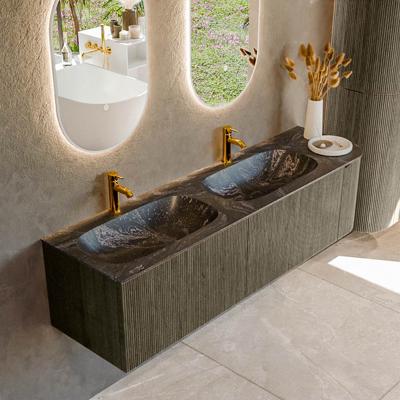 Badmeubel Mondiaz Kurve-Dlux | 165 cm cm | Meubelkleur Shadow | Wastafelkleur Lava | Solid surface | Dubbel / Links spoelbak | 2 kraangaten