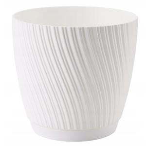 Form Plastic Plantenpot/bloempot Waves - kunststof - ivoor wit - D15 x H14 cm - met schotel